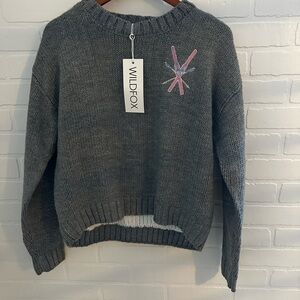 Wildfox Charcoal Gray Sweater with Pink Accents